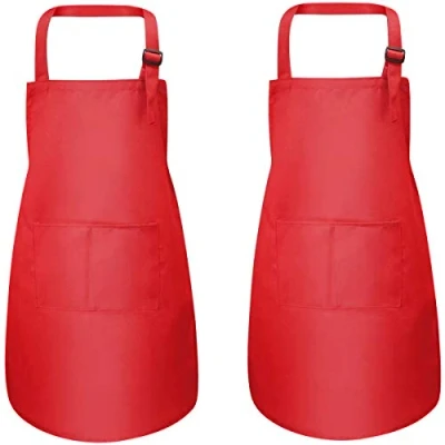 Image of 2 Pcs Red Kids Apron with Pockets, Adjustable Children Chef Aprons for Boys Girls, Toddler Kitchen Cooking Garden Bib Aprons, Artist Baking Crafting Painting BBQ (7 13 Age)