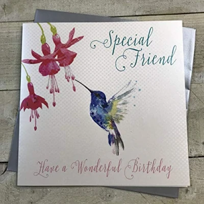 Image of white cotton cards 1 Piece Extra Large Handmade Birthday Card Special Friend Happy Birthday, Hummingbird