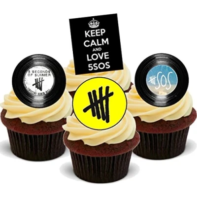 Image of 5SOS Mix Music Band Teenage Fun Novelty Birthday Premium Stand UP Edible Wafer Card Cake Toppers Decorations (Standard, 12 Pack)