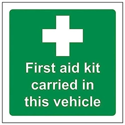 Image of Vsafety 31024AF S&#039;First Aid Kit Carried In This Vehicle&#039; Sign, 100 mm x (Pack of 3)