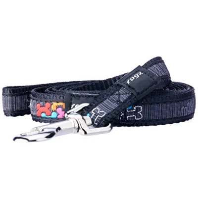 Image of Rogz Fancy Dress Dog Lead Black with Bone Design Medium 1.4m