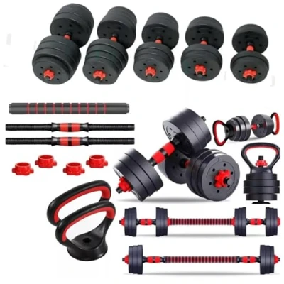 Image of 6 in 1 Dumbbell Adjustable Weight Lifting Barbell Bar Kettlebell Weights Set Bodybuilding Bench Press Exercise Fitness Training Home Gym Workout Dumbbells (30, Kilograms)