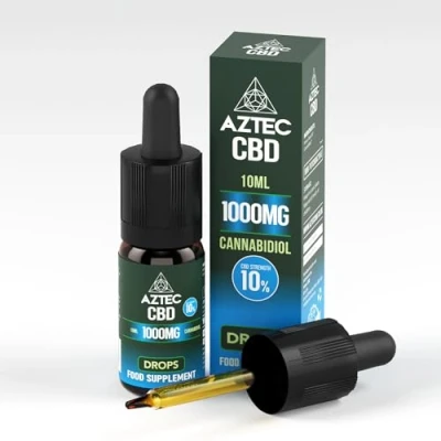 Image of Aztec CBD Highest Strength Oil Drops, Vegan, Halal, Non GMO, All Natural, Purest Quality, THC Free 10ml. (1000mg (10%), Unflavoured (Hemp Oil))