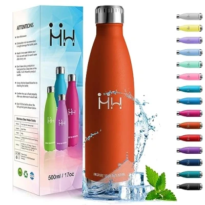 Image of HoneyHolly Insulated Water Bottle 500 ml BPA Free Stainless Steel Bottle, Leak Proof, Reusable, Powder Coating Process, Metal for Running, School, Office,