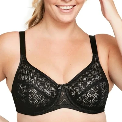 Image of Glamorise Full Figure Plus Size Lace Comfort Wonderwire Bra Underwire #9855 Black