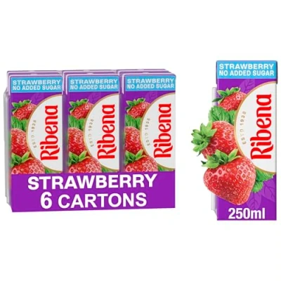 Image of Ribena Strawberry No Added Sugar Cartons Multipack 6x 250ml Real Fruit Rich In Vitamin C Artificial Colours or Flavours Ready to Drink