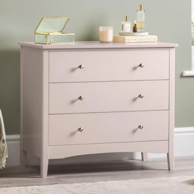 Image of CHRISTOW Pink Chest Of Drawers, 3 Drawer Storage Organiser Unit, Modern Wooden MDF Bedroom Cabinet Furniture, Living Room Hallway, Brushed Chrome Handles, Smooth Glide Runners (70cm x 80cm 40cm)