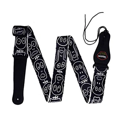 Image of Rayzm Guitar Strap/Bass Strap, Polyester Belt for Acoustic/Electric/Bass with Plectrum Picks Pocket &amp; Cool Skull, 5cm Wide, Adjustable Length