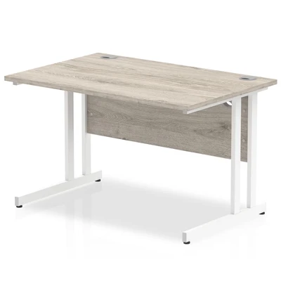 Image of Impulse 1200 x 800mm Straight Desk Grey Oak Top White Cantilever Leg