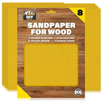 Image of 8pk Assorted Sandpaper for Wood 2x Extra Fine, Medium, Coarse Sand Paper Sheets Pack Sanding Home Improvement