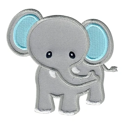 Image of PatchMommy Elephant Patch, Iron on/Sew On Grey/Blue Embroidered Applique Motif for Children Kids Baby