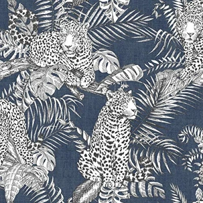Image of Mamboa Wallpaper Darcy James Jaguar Jungle Tropical Blue