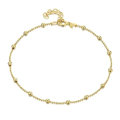 Image of Gold Plated on Fine 925 Sterling Silver 3.2 mm Adjustable Anklet Ball Bead Chain Ankle Bracelet 9&quot; to 10&quot; inch Flexible Fit