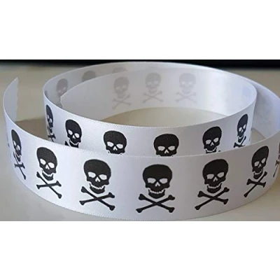 Image of Skull &amp; Crossbones Ribbon 25mm Wide Satin Available in Various Lengths (1 metre)