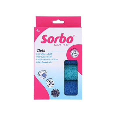 Image of Sorbo Recycled Microfibre Cleaning Cloths, 4 Pack made from 100 Percent PET Bottles, Ideal for Chemical Free Cleaning, Car Each Cloths Measures 35 cm x