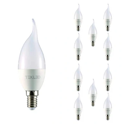 Image of TEKLED® C37 LED Bulbs Flame Tip Candle E14 Small Edison Screw Energy Saving 6W Light Bulb 50W Incandescent Equivalent 6000K 470 LM NONDIMMABLE 10 Pack Daylight