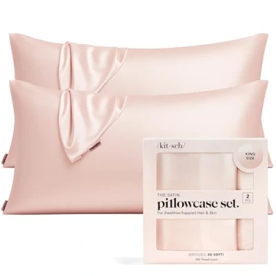 Image of Kitsch 100% Satin Pillowcase with Zipper, Softer Than Silk for Hair &amp; Skin, Cooling Pillow case, Case Cover (King (2 Pack), Blush)