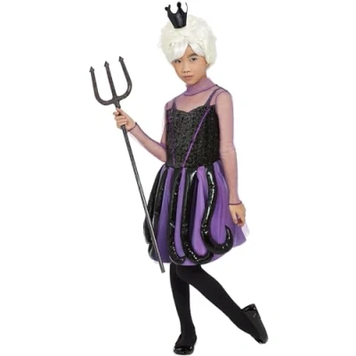 Image of Smiffys Evil Sea Witch Costume, Black Dress, Girls Fancy Dress Up Costumes