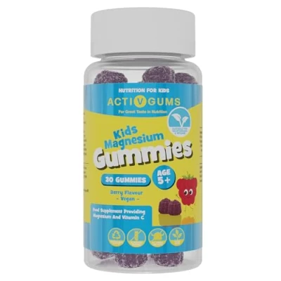 Image of Kids Magnesium 30 Vegan Gummies Citrate 1250mg &amp; Vitamin C 80mg Supports Sleep, Bones, Immune, Energy Cognition Resealable Recyclable Pouch Suitable for Age 5+ by ActivGums®
