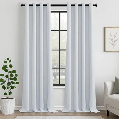 Image of MRTREES Blackout Curtains Bedroom 96 Drop 2 Panels Greyish White Eyelet Thermal Curtain for Living Room Soft Texture Window Treatments Kids 55x96 Inch 140x245 CM