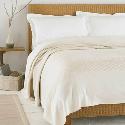 Image of Luxury Hotel Quality 100% Cotton Waffle Style Honey Comb Throw Blanket Perfectly Soft &amp; Warm (240x250, Sand)