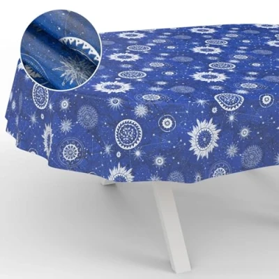 Image of ANRO Oilcloth Tablecloth Washable Garden Outdoor Indoor Oval 220 x 140 cm Cut Edge Astrology