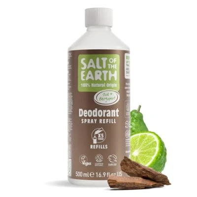 Image of Salt of the Earth Natural Deodorant Spray Refill Certified Natural, Vegan, Long Lasting Protection, Leaping Bunny Approved, Made in UK 500ml (Oud &amp; Bergamot)