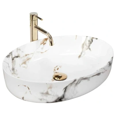 Image of REA Marble Bathroom Sink Made of Ceramic Stone imitation U1232, Queen Carrara Shiny 55 X 41.5 Cm