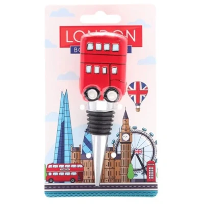 Image of Puckator London Icons Red Bus Bottle Stopper, Ceramic Metal Tapered Design Fits All, Wine Beer Champagne Soda