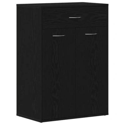 Image of vidaXL shoe cabinet/rack black oak particle board storage 2 doors rectangular 60x35x84 cm modern design for bedrooms/hallways assembly required