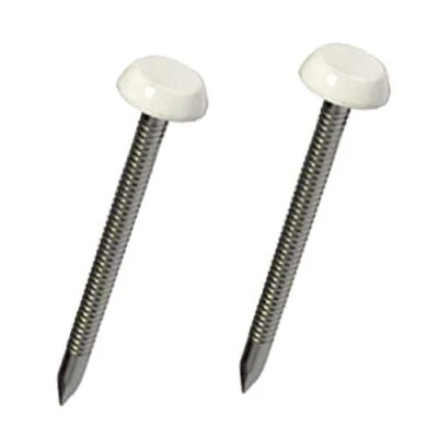 Image of 100 x Large White 50mm UPVC Poly Top Pins Nails Plastic Headed Fascia Fixings
