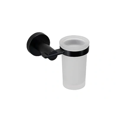 Image of Croydex Metra Flexi Fix Matt Black Tumbler and Holder, Frosted Glass