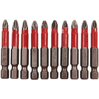 Image of 10x Non Slip Philips PZ2 POZI Electric Screw Screwdriver Drill Bit Bits Set 50mm