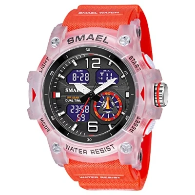 Image of AIMES Military Watches for Men Outdoor Sports Digital Watch Tactical Army Wristwatch LED Stopwatch Waterproof (C Transparent red), red, L,