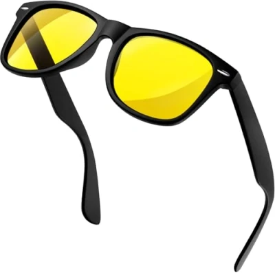 Image of KANASTAL Headlight Night Driving Glasses Mens Astigmatism Anti Glare Womens Yellow Tinted Polarised Sunglasses Black Frame Lens