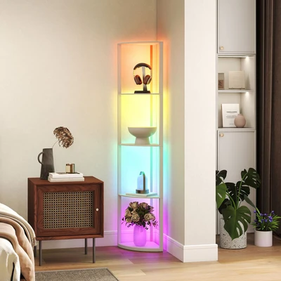 Image of Rgb led Floor Lamp with Shelves and Remote Control for Living Room Homcom
