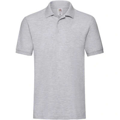 Image of Fruit of the Loom Mens Premium Pique Long Sleeved Polo Shirt (Athletic Heather) Light Grey Cotton Size Small