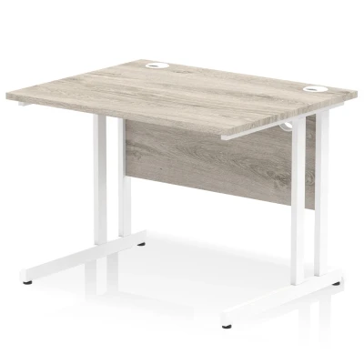 Image of Impulse 1000 x 800mm Straight Desk Grey Oak Top White Cantilever Leg