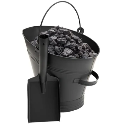 Image of Crystals Fireplace Coal Bucket Waterloo Style Scuttle with Small Hand Shovel Metal Fire Ash for Fireplaces Storage Accessories (Black)