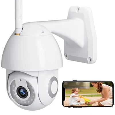 Image of SURFOU 2K Security Camera Outdoor, 360 Pan Tilt View, 3MP PTZ Auto Tracking Outdoor wireless, Ip Camera, Motion Detection, 2 Way Audio, Color Night Vision, IP65 Waterproof, Cloud &amp;SD Card
