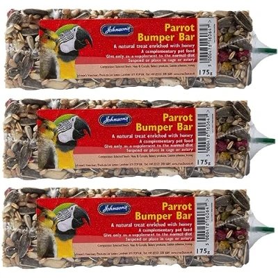 Image of LEEWAY WOODWORK JOHNSONS PARROT BUMPER BARS 170G 1 TO 10 CAGE TREAT SUNFLOWER SEEDS CLIP (X3)