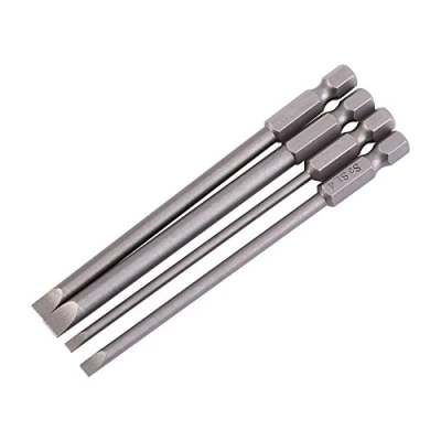 Image of 4Pcs 100mm Flat Head Slotted Tip Screwdrivers Bits Phillips Screwdriver Bit Set 3mm 6mm Alloy Steel 1/4 &quot; Hex Shank