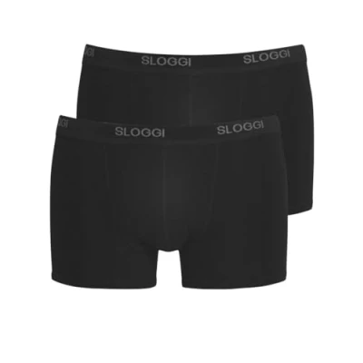 Image of Sloggi Mens Basic Short 2p Boxer Briefs, Black, 38 UK