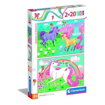 Image of Clementoni 24754 Supercolor Unicorn Brilliant 2 x 20 Pieces Jigsaw Puzzle for children