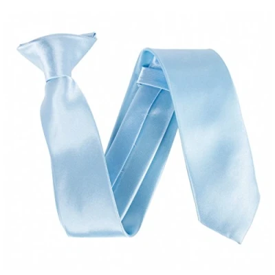Image of Slim 2&quot; Satin Solid Colour Plain Safety Clip On Tie (Baby Blue)