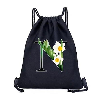 Image of Drawstring Gym Bag, String Swim PE Bag,Large Sports Backpack Bags for Women Men, Travel Beach School Bag with Waterproof Kids,Boys,Girls Men (Flower color N)