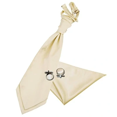 Image of DQT Men Plain Satin Wedding Cravat &amp; Pocket Square + Cufflinks Pre Tied, Champagne