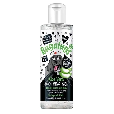 Image of BUGALUGS aloe vera Gel for dogs &amp; cats 250ml soothing itchy dog skin relief, 99% pure bio active is a great moisturiser dry skin, stings, insect bites after sun care pets