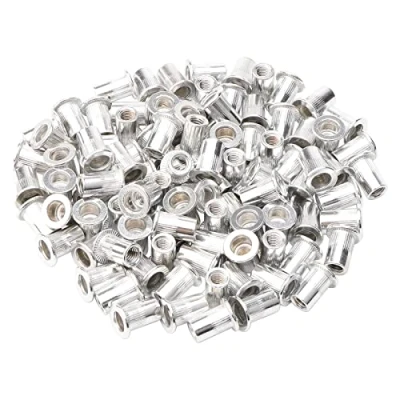 Image of Rowiz 100 PCS M6 6mm Flat Head Aluminum Rivet Nut Blind Insert Knurled Steel Nutserts Assortment with Internal Threads, Silver