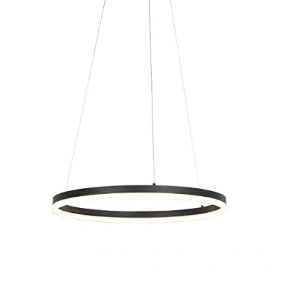 Image of Qazqa Design Ring Dining Room I Table Pendant Lamp Light Ceiling Black 60cm incl. LED and dimmer Anello Modern 1 Aluminium Suitable for Living